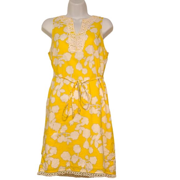 Mud Pie Womens Dress Sz Small Yellow Floral Crochet Collar Lace Boho Lined Retro - Picture 1 of 16